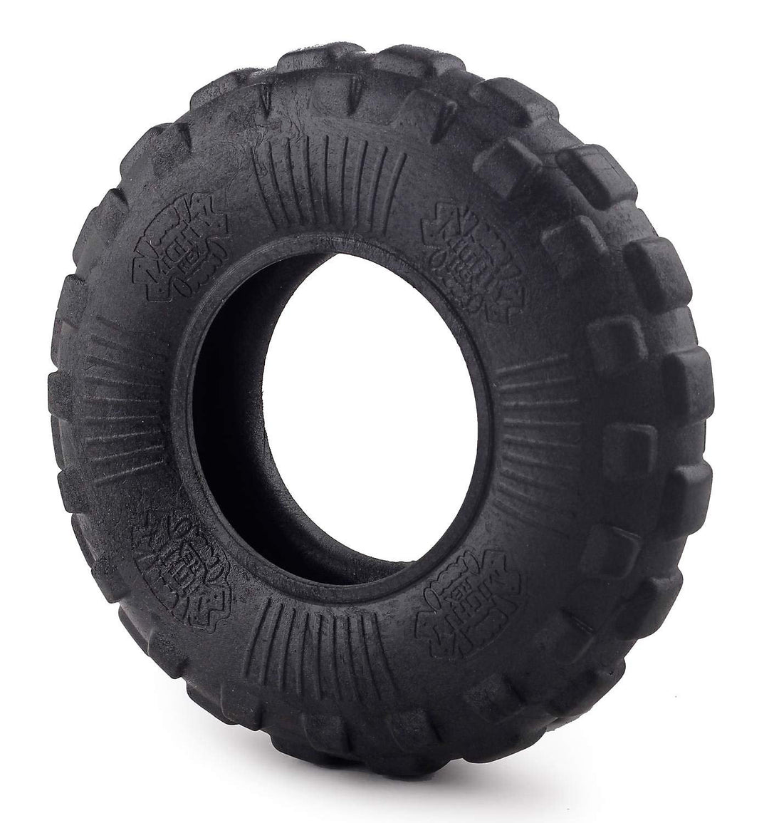 Studio shot 2 of the black AFP Mighty Rex Mighty Wheel toy, highlighting the durable foam material, supplied by Paw Branch.