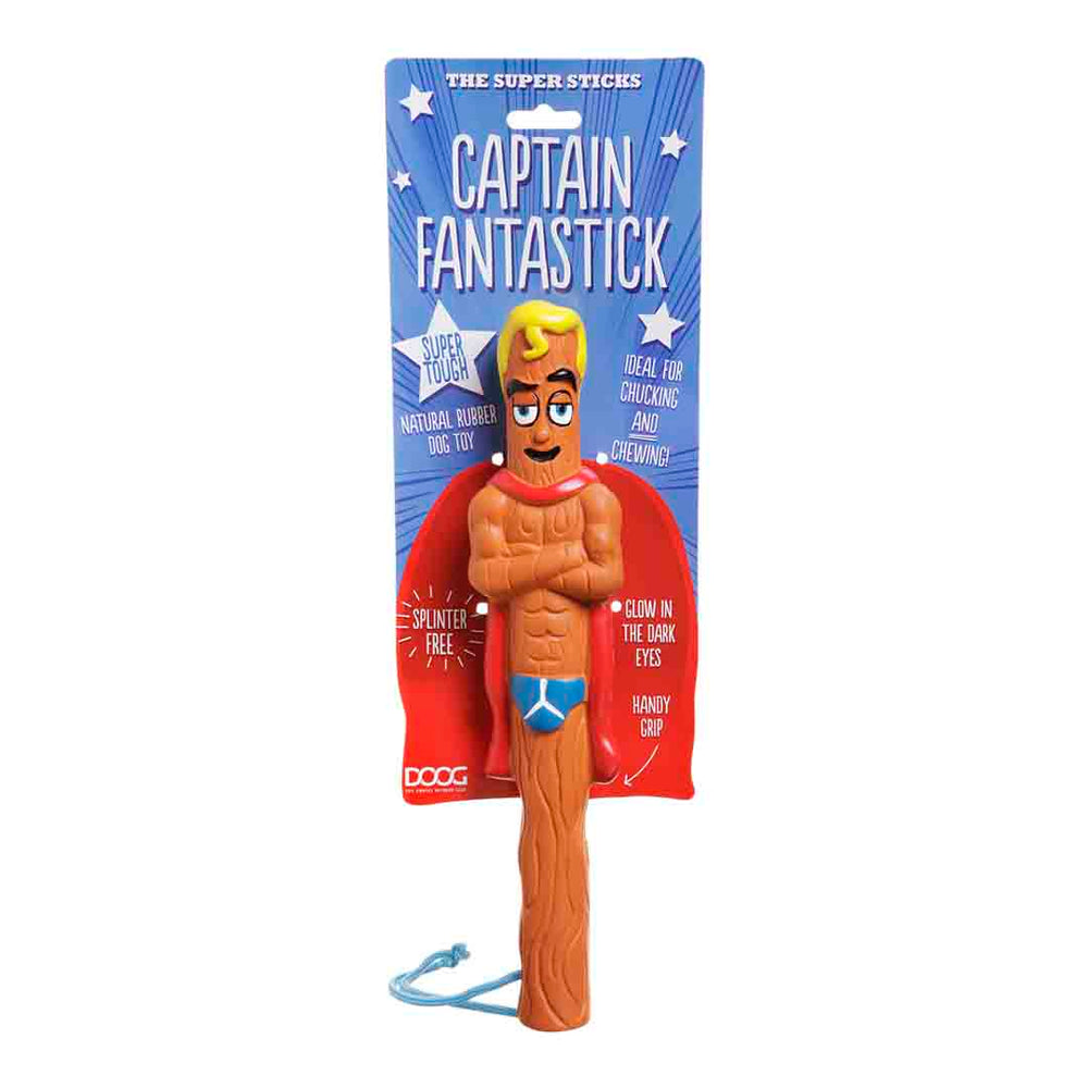 Captain Fantastic stick toy with packaging on a white background