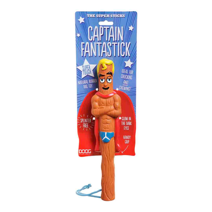Captain Fantastic stick toy with packaging on a white background
