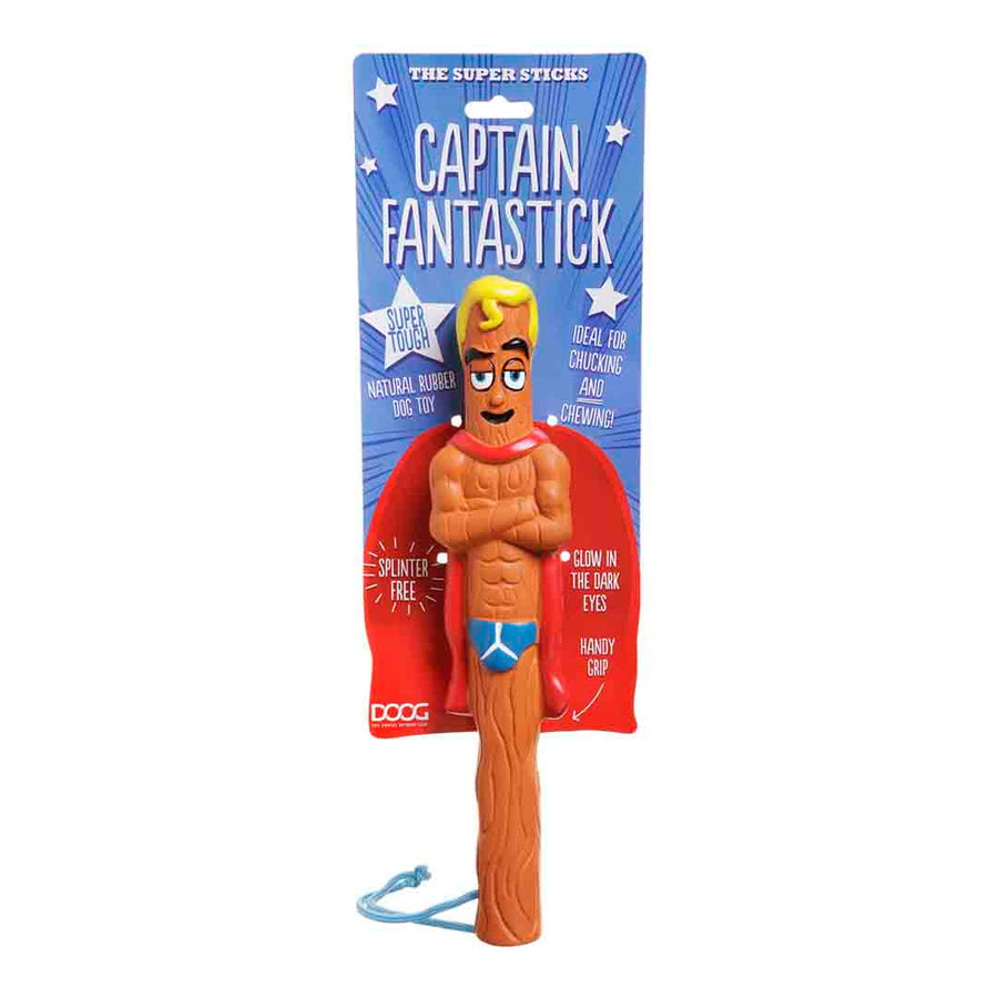 Captain Fantastic stick toy with packaging on a white background