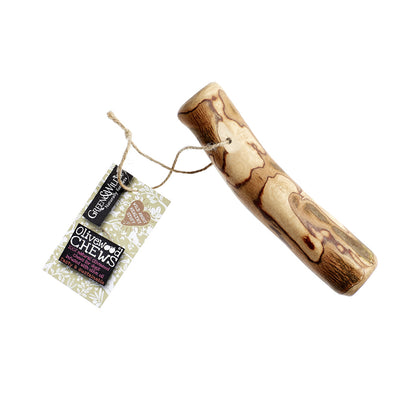 medium olivewood Dog chew treat with packaging on a white background