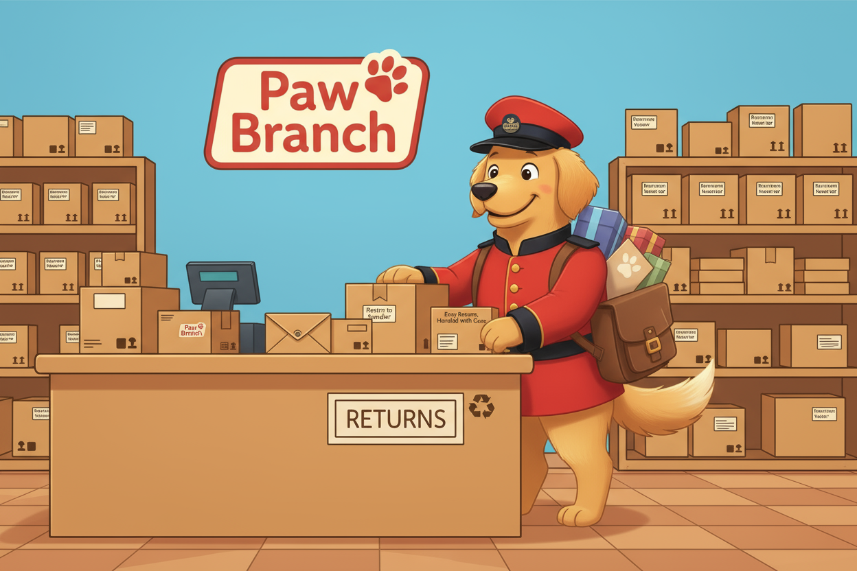Paw Branch returns handler - flat illustration style